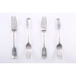 A SET OF FOUR VICTORIAN SILVER DESSERT FORKS, by Joseph Mayer, Exeter 1857, Fiddle pattern, each