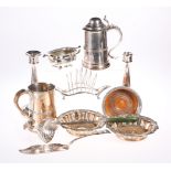 A COLLECTION OF SHEFFIELD PLATE, including a lidded tankard with turned wooden base, c.1770; pair of
