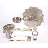 ~ A COLLECTION OF SILVER-PLATE, including Heeley & Sons Double Lever corkscrew, salver, three trays,