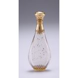 A MID 19TH CENTURY FRENCH GOLD MOUNTED ROCK CRYSTAL SCENT BOTTLE, of slim tapering oval form with