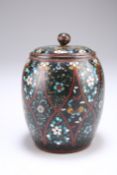 A CHINESE CLOISONNE ENAMEL VASE AND COVER, ovoid, picked out with flowerheads and butterflies. 13cm