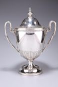 A GEORGE III SILVER TWIN HANDLED PEDESTAL CUP, possibly by William Hall, London 1803, of large