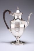 A GEORGE III SILVER COFFEE POT, by Robert Hennell I & David Hennell II, London 1796, panelled form