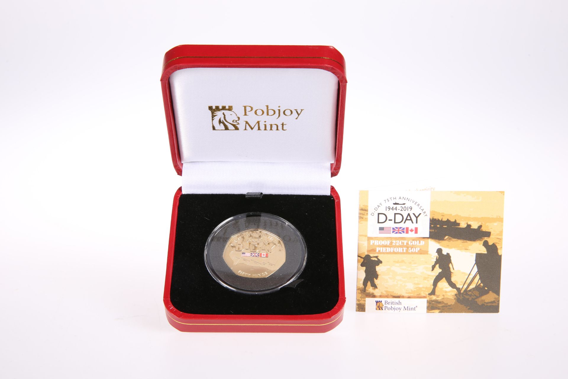 A POBJOY 22 CARAT GOLD D-DAY 75TH ANNIVERSARY FIFTY PENCE PIEDFORT PROOF COIN, in plastic capsule,