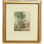 MANNER OF MYLES BIRKET FOSTER (1825-1899), CHILDREN WAITING FOR THE STAGECOACH, watercolour, framed.