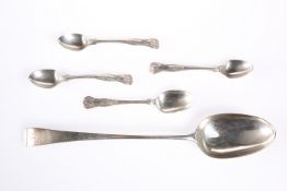 ~ AN 18TH CENTURY SILVER BASTING SPOON, marks indistinct, Old English pattern, engraved with a '