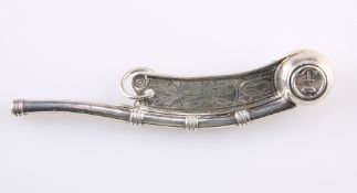 A VICTORIAN SILVER BOSUN'S CALL, by Hilliard & Thomason, Birmingham 1856, of typical form, with