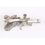 A NOVELTY MINIATURE SINGLE-SHOT RIMFIRE PISTOL, engraved with animals on the grip, constructed as