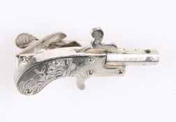 A NOVELTY MINIATURE SINGLE-SHOT RIMFIRE PISTOL, engraved with animals on the grip, constructed as