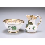 A SPODE MINIATURE JUG AND BOWL, each of octagonal form, green painted and gilded in the Chinese