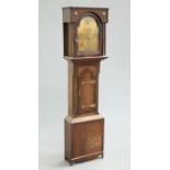 A 19TH CENTURY OAK AND MAHOGANY LONGCASE CLOCK CASE, housing a break-arch brass dial, the point-arch