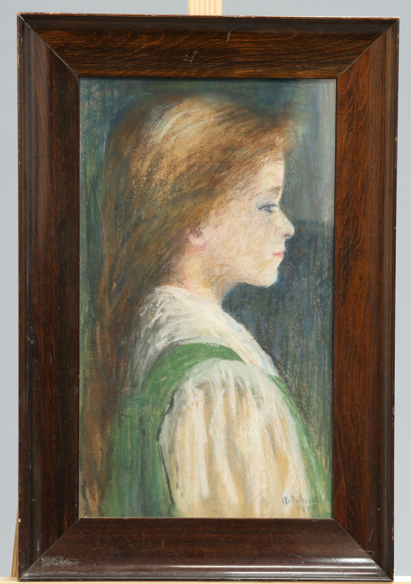 ENGLISH SCHOOL, PORTRAIT OF A GIRL, bears signature and dated 1900? lower right, pastel, in a