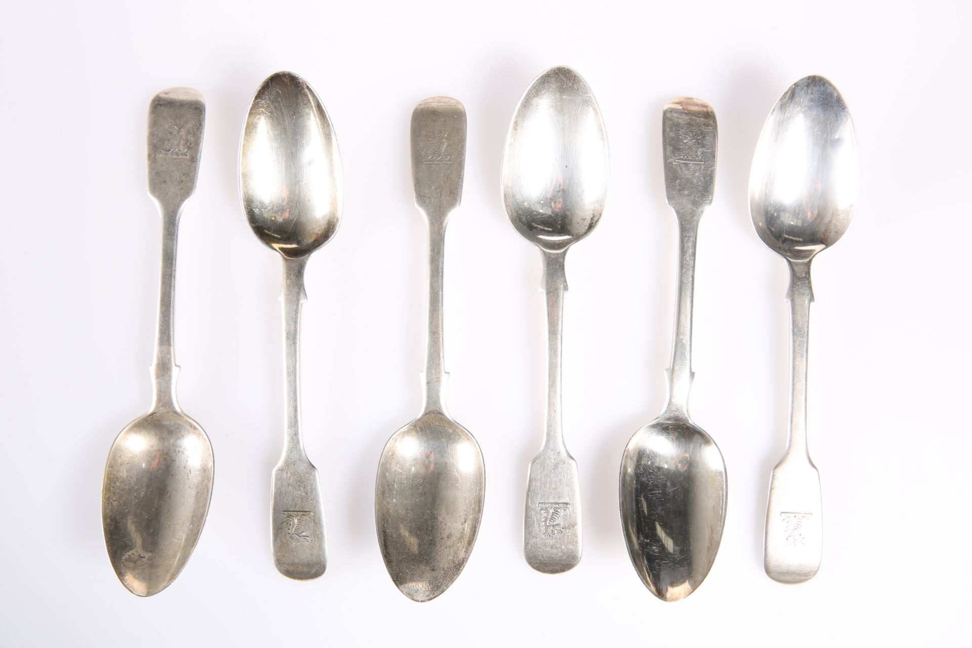 ~ A SET OF SIX VICTORIAN SILVER DESSERT SPOONS, by John James Whiting, London 1847, Fiddle