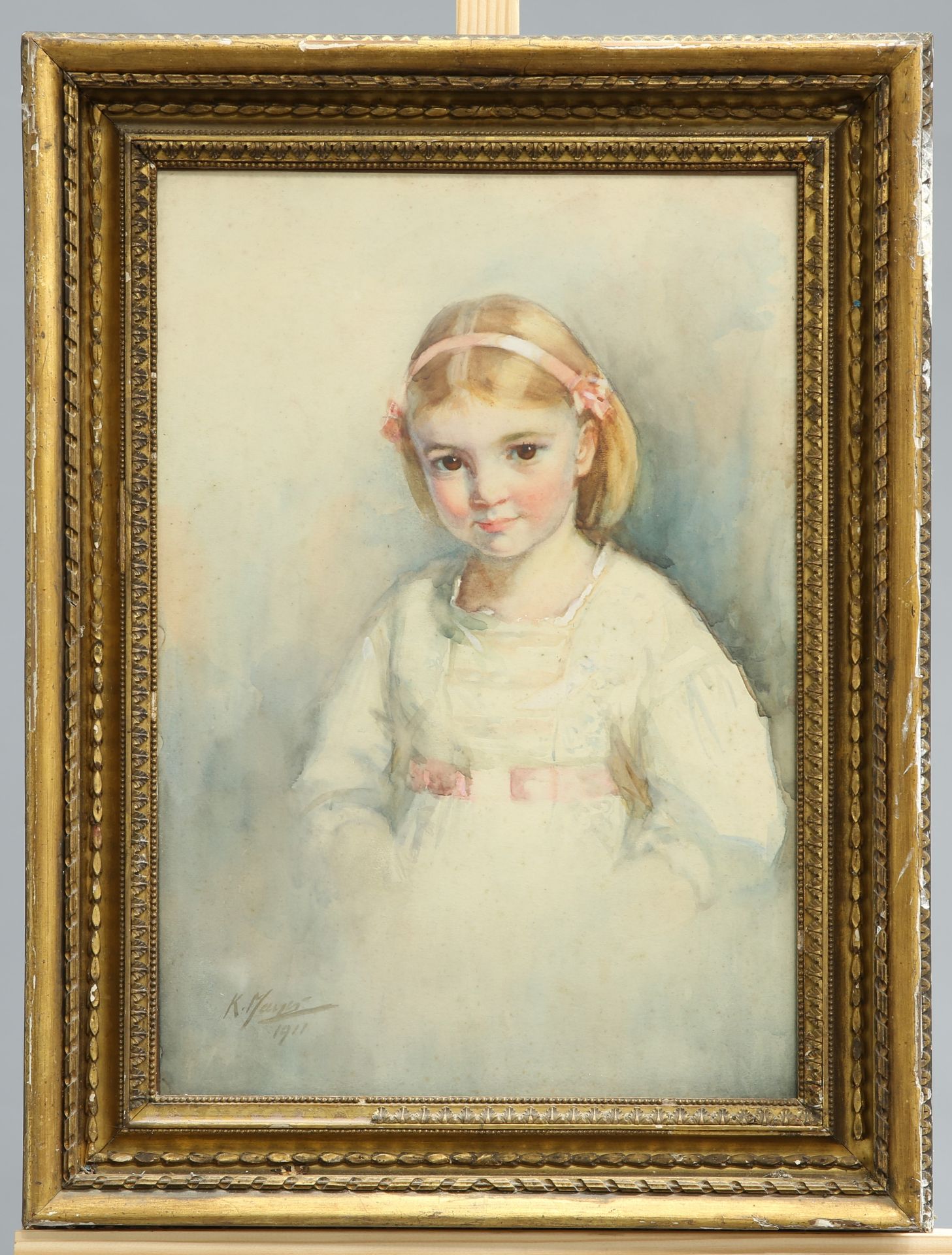 ~ KATHERINE F. MAYER (EXH. 1907-1926), PORTRAIT OF A GIRL, signed and dated 1911 lower left,