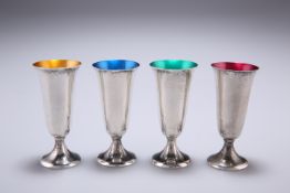 A SET OF FOUR AMERICAN GORHAM STERLING SILVER CORDIAL CUPS, of long urn form with circular bases,
