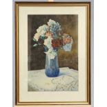 A. FOURNERIE, STILL LIFE OF A VASE OF FLOWERS, signed lower left, watercolour, framed. 53cm by 35cm