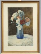 A. FOURNERIE, STILL LIFE OF A VASE OF FLOWERS, signed lower left, watercolour, framed. 53cm by 35cm