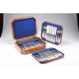 A VICTORIAN CASED SET OF DESSERT KNIVES AND FORKS, for eighteen settings, with mother of pearl