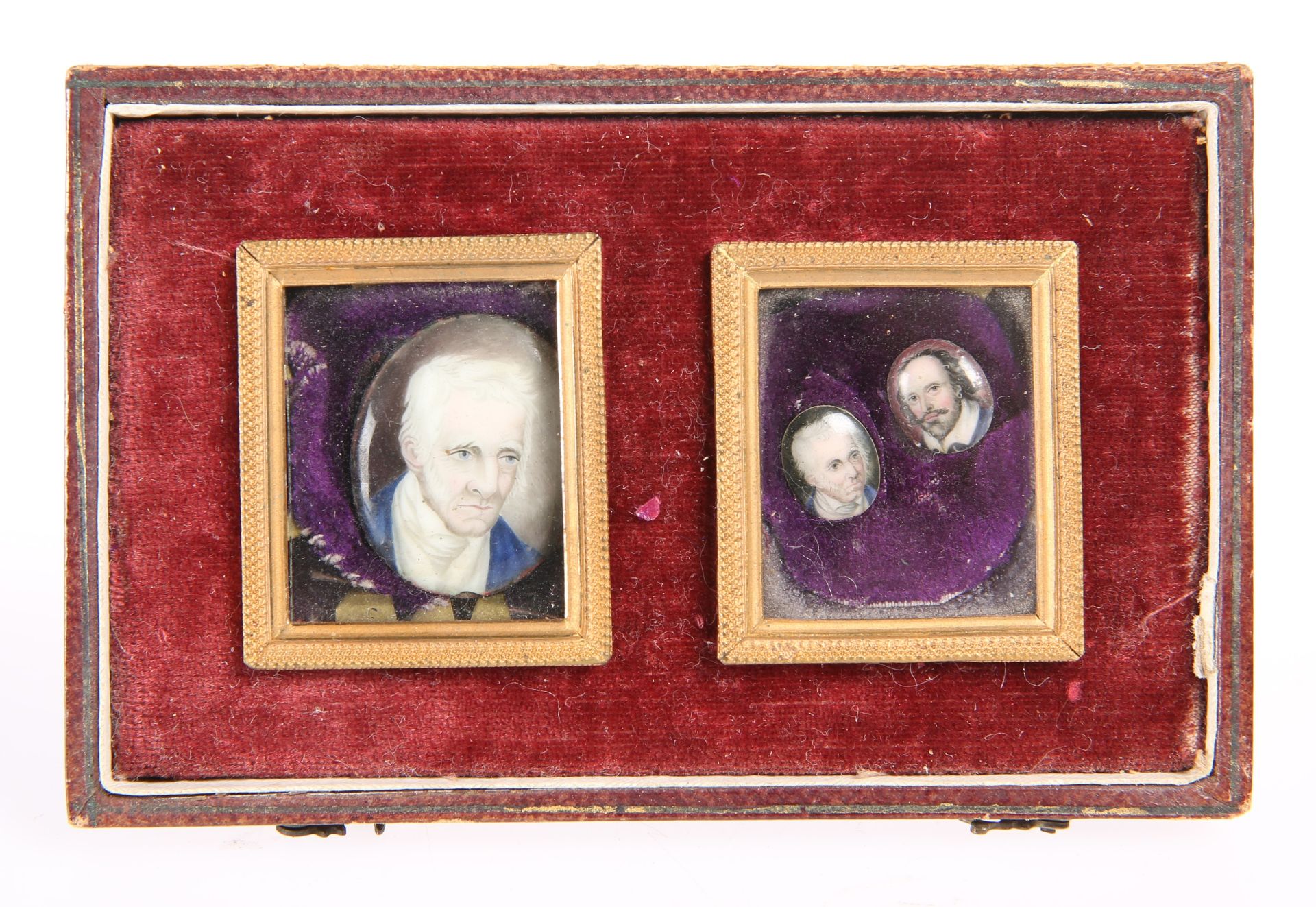 THREE 19TH CENTURY ENAMELLED PORTRAIT MINIATURES, the larger example depicting Wellington, inscribed