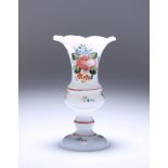 A LATE 19th CENTURY ENAMEL PAINTED MILCH GLASS VASE