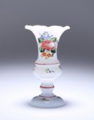 A LATE 19th CENTURY ENAMEL PAINTED MILCH GLASS VASE