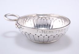 A FRENCH SILVER TASTEVIN WINE TASTER, LATE 19TH CENTURY, of typical circular bowl form serpent