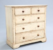 A 19TH CENTURY PAINTED PINE CHEST OF DRAWERS, with two short over three long graduated drawers, each