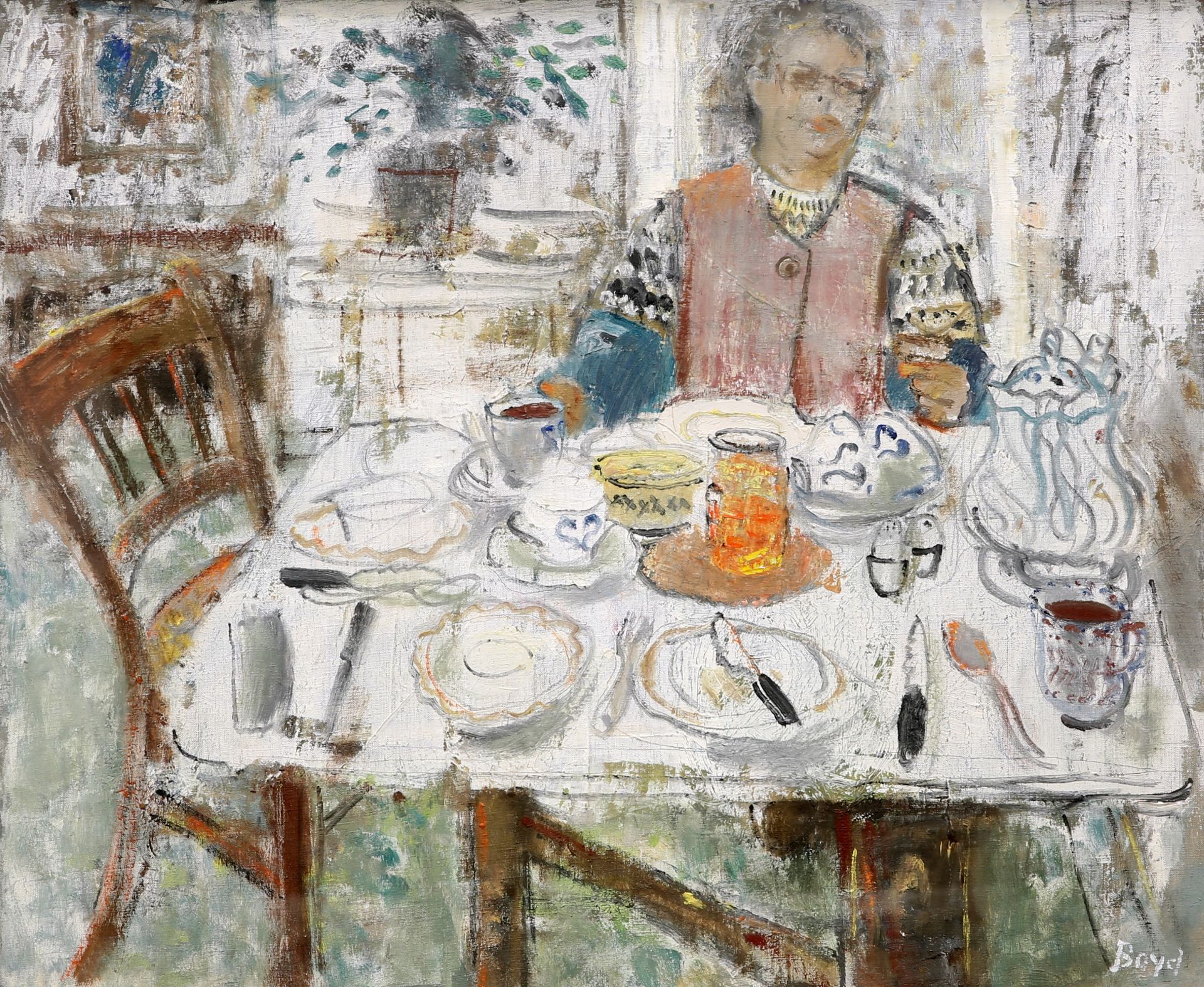 JOHN G. BOYD (SCOTTISH, 1940-2001), "BREAKFAST TIME", signed lower right, The Contemporary Fine