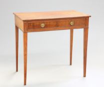A GEORGE III MAHOGANY SIDE TABLE, the rectangular top above a frieze drawer with brass circular ring