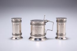 A LATE VICTORIAN SILVER THREE-PIECE CRUET SET, by Horace Woodward & Co Ltd, London 1896 and 1898,