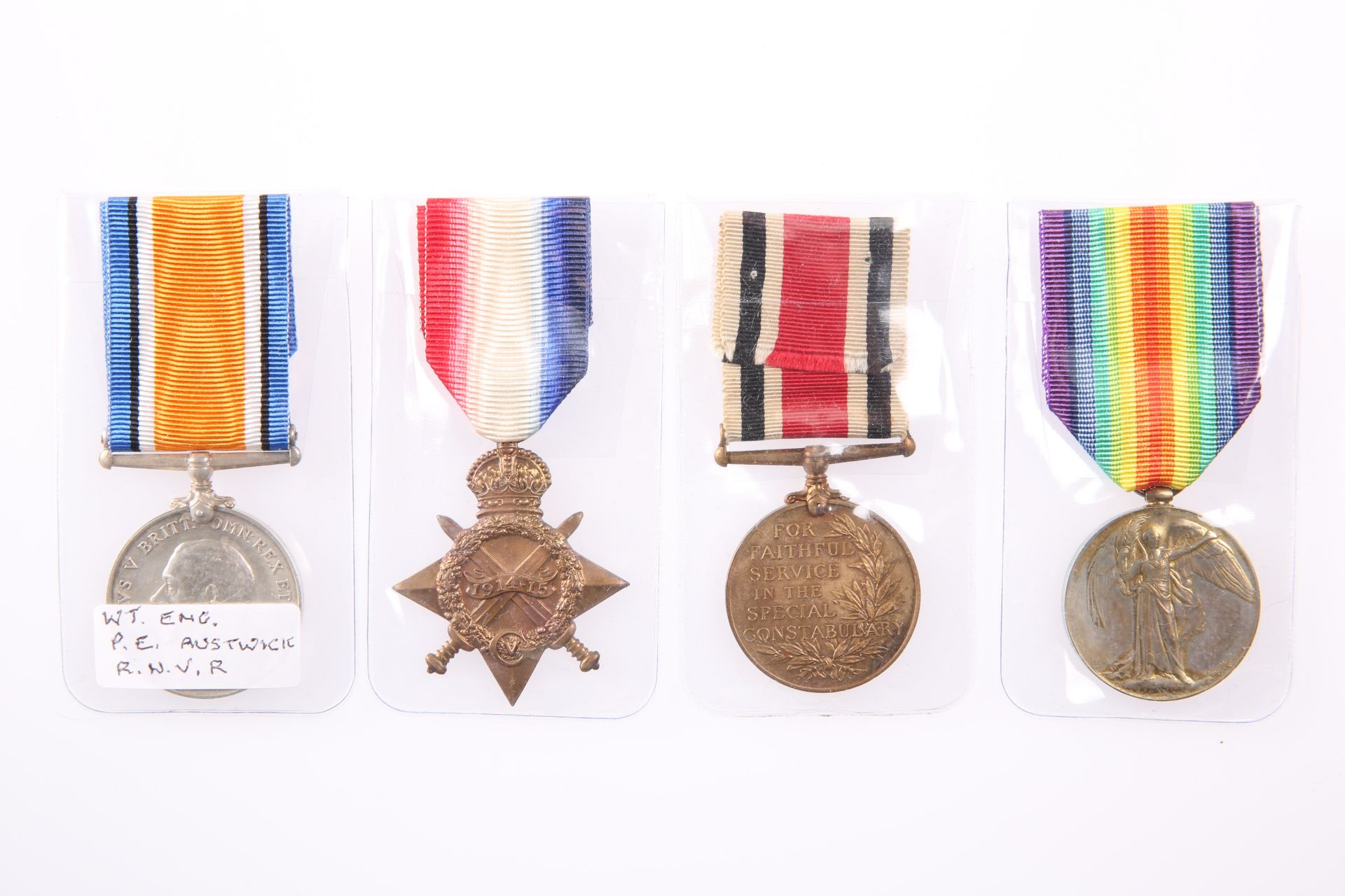 A WWI MEDAL GROUP, P.E. Austwick R.N.R., including Special Constabulary Service medal. (4)