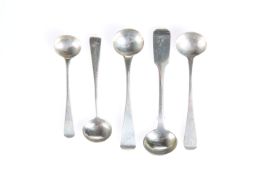 A GROUP OF FIVE YORK SILVER MUSTARD SPOONS, comprising James Barber & William Whitwell, York 1815;