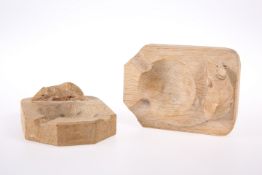 ROBERT THOMPSON OF KILBURN TWO MOUSEMAN OAK ASHTRAYS, each adzed and with carved mouse signature.