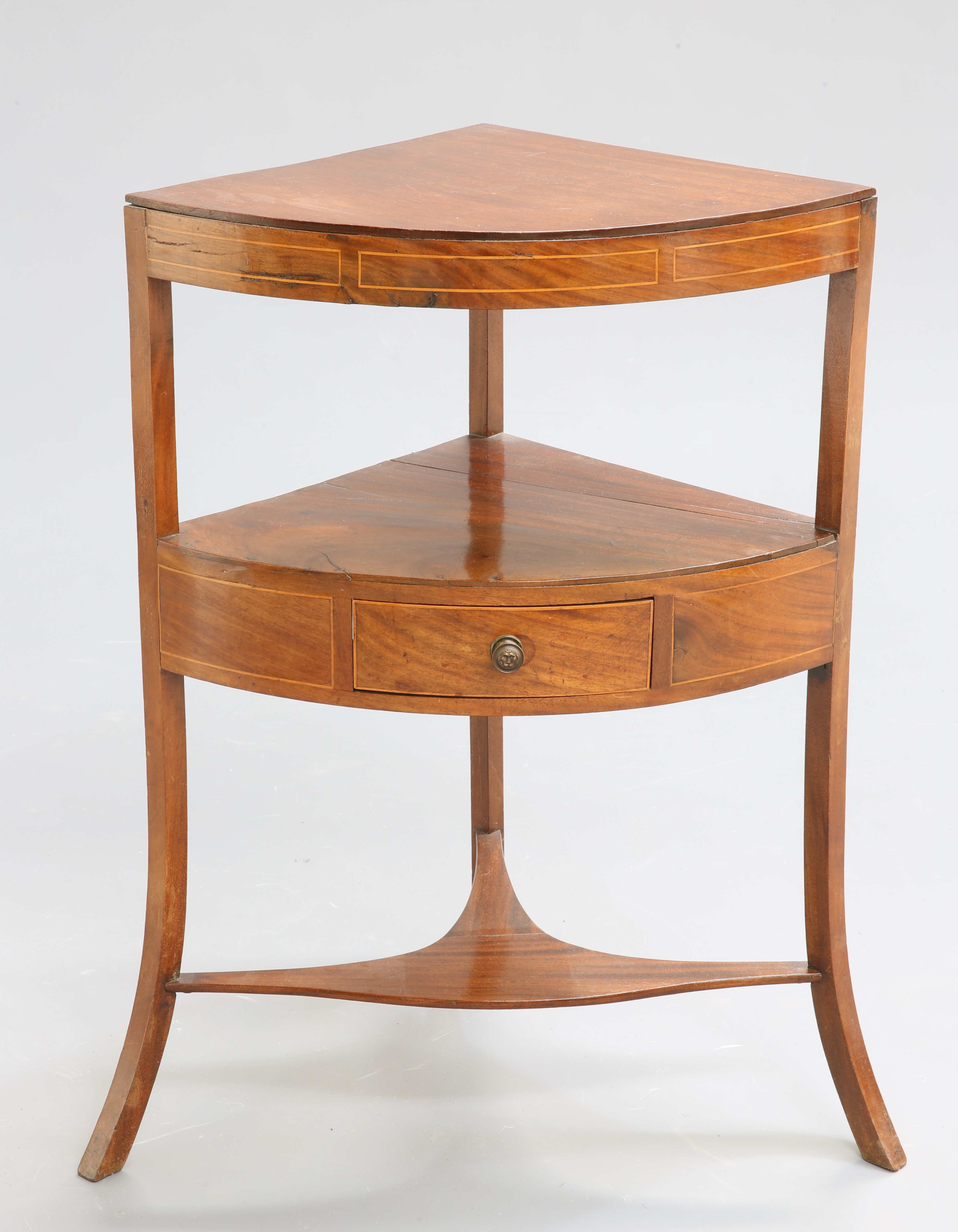 A GEORGE III MAHOGANY CORNER WASHSTAND, the top shelf with cut-outs for bowls and now glazed over, - Image 2 of 2