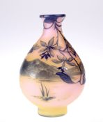 EMILE GALLÉ (FRENCH, 1846-1904) A SMALL CAMEO GLASS VASE, decorated with a landscape, insects and