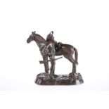 A BRONZE GROUP OF A TROOPER AND MARE, signed in the cast Frederic Remington and dated 1898. 21cm