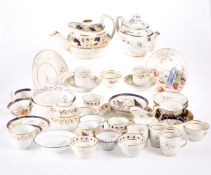 A LARGE COLLECTION OF NEW HALL, including pattern 213 teapot, two cups, two tea bowls, saucer and