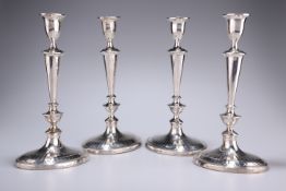 A SET OF FOUR GEORGE III SILVER CANDLESTICKS, John Parsons & Co., Sheffield 1789, tapering knopped