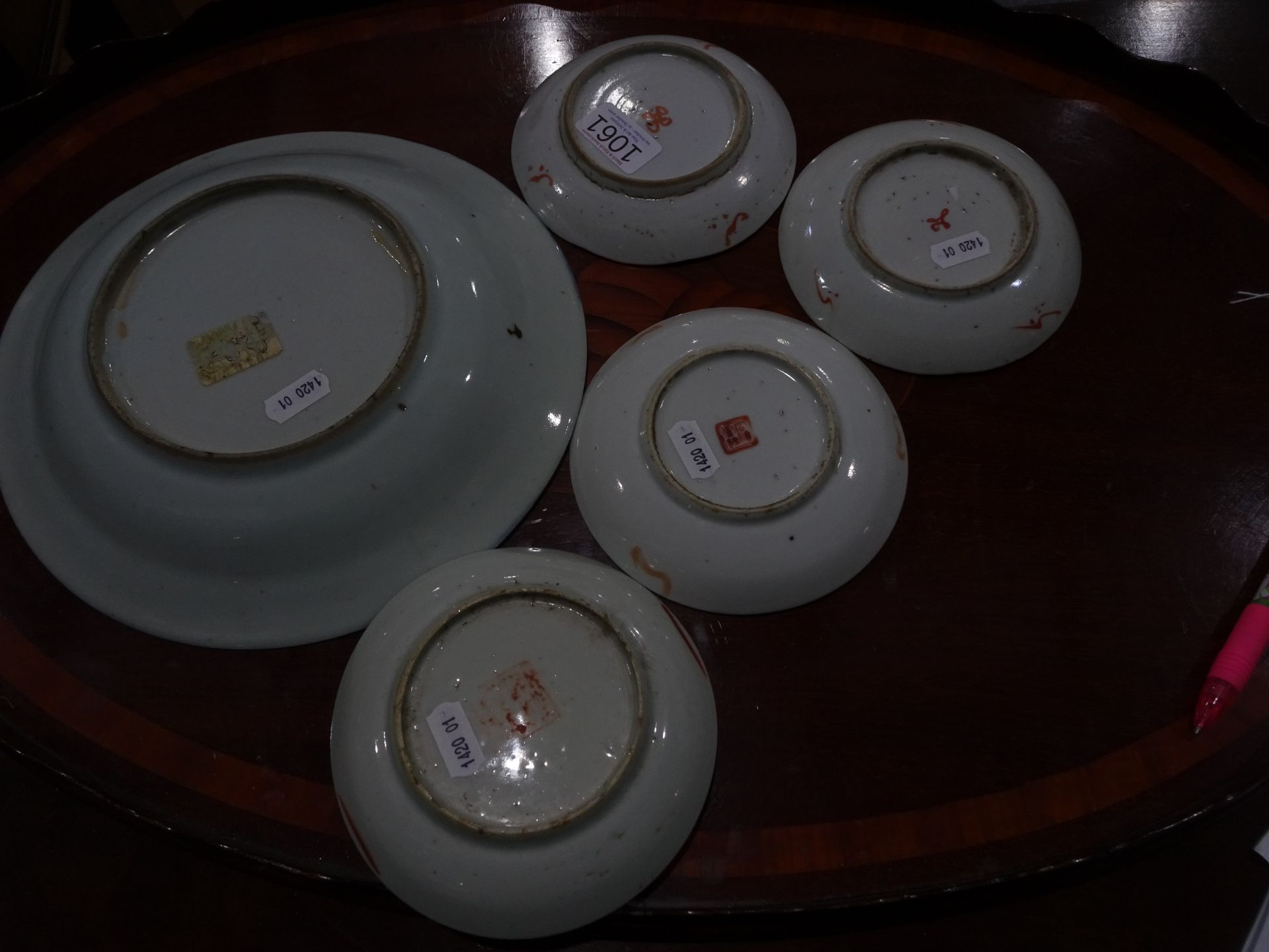 A GROUP OF CHINESE PORCELAIN, including a yellow ground censer, four saucers, a blue and white - Bild 2 aus 9