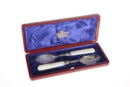 A CASED PAIR OF VICTORIAN SILVER PRESERVE SPOONS, James Dixon & Sons Ltd, Sheffield 1897, with