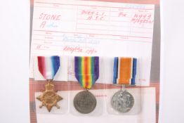 A WWI MEDAL TRIO, Pte. A. Stone D.L.I., 1914-15 Star numbered 14999, War and Victory Medals numbered