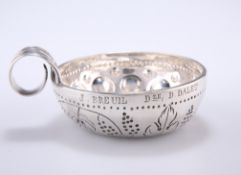 A FRENCH SILVER TASTEVIN WINE TASTER, LATE 19TH CENTURY, marks rubbed, of typical circular bowl form