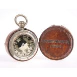 A STEEL CASED POCKET COMPASS, BY YEATES & SON, DUBLIN, in a leather case stamped 'DALKEY REGATTA