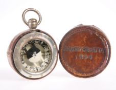 A STEEL CASED POCKET COMPASS, BY YEATES & SON, DUBLIN, in a leather case stamped 'DALKEY REGATTA