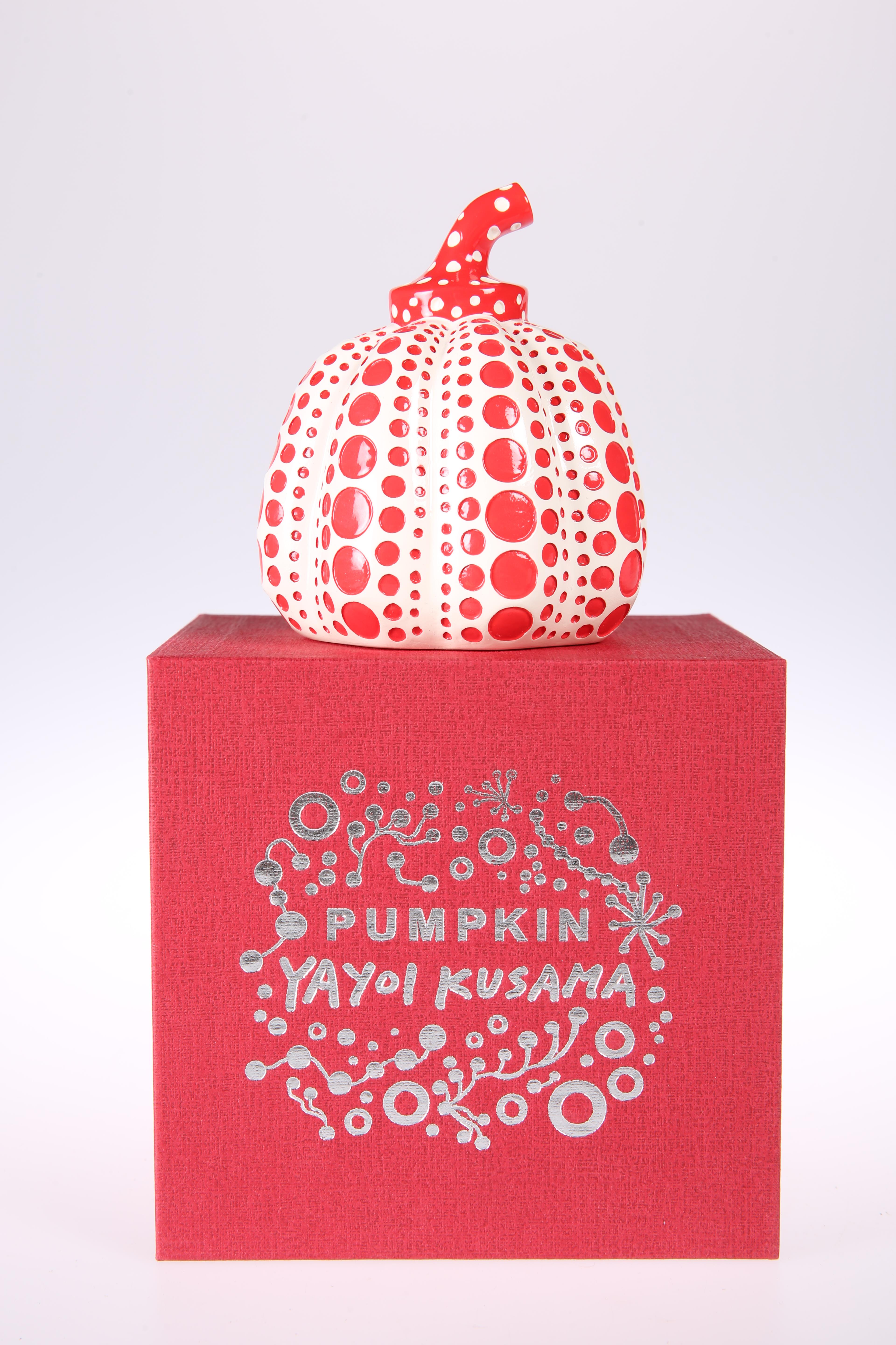YAYOI KUSAMA (JAPANESE, BORN 1929) 'PUMPKIN' (RED AND WHITE), cast resin sculpture, in