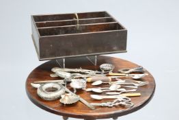 ~ A GEORGIAN MAHOGANY CUTLERY TRAY, containing silver and plated flatware, the silver including an