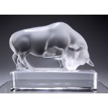 RENÉ LALIQUE (FRENCH, 1860-1945), A CLEAR AND FROSTED GLASS PAPERWEIGHT, modelled as a charging