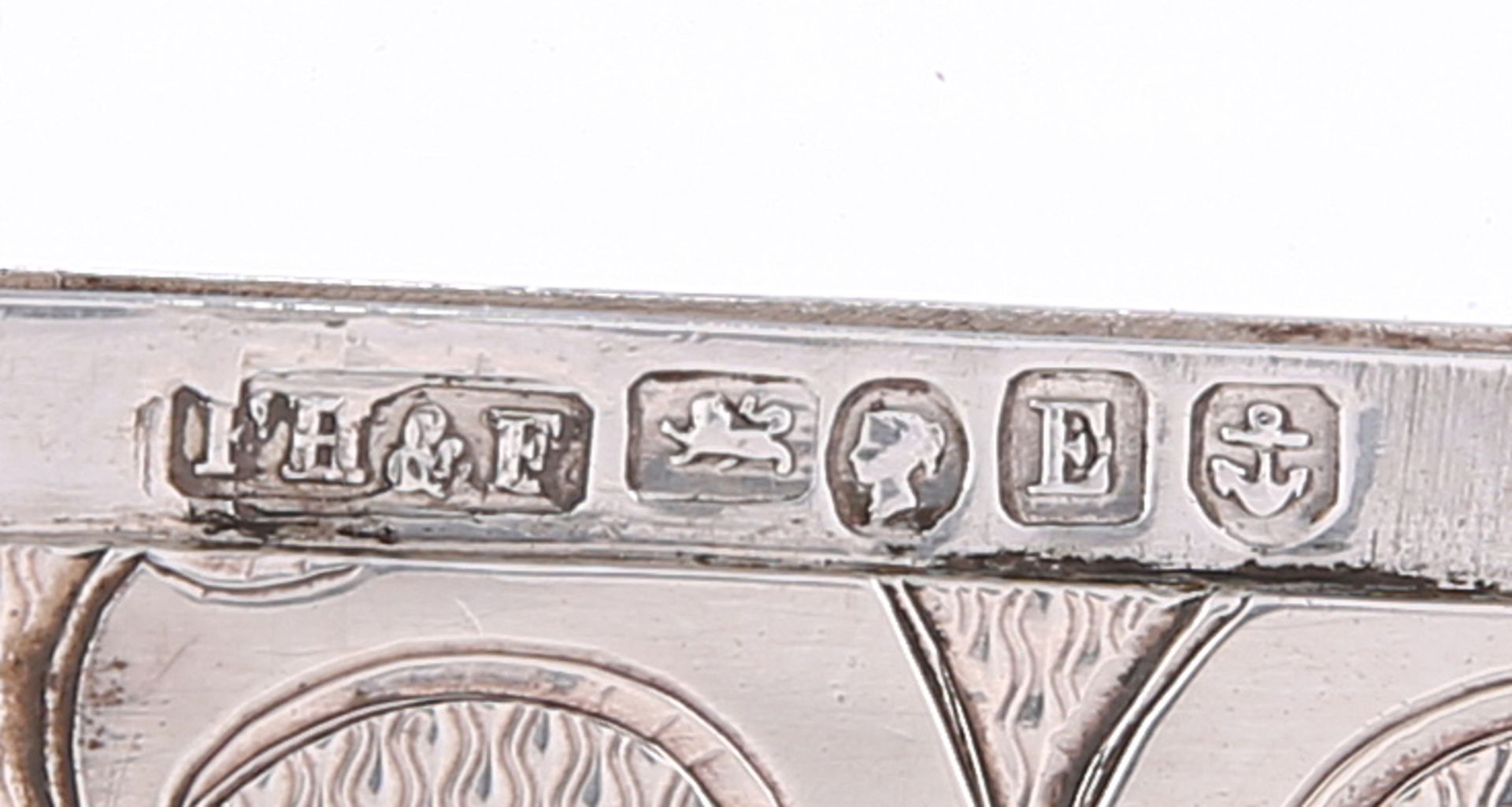 A VICTORIAN SILVER CARD CASE, by Foxall, Hill & Foxall, Birmingham 1853, typical shape with engine - Bild 2 aus 2