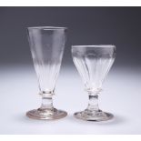 AN 18TH CENTURY ALE GLASS, with partially fluted conical bowl, 14cm high; together with AN EARLY