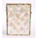 A VICTORIAN MOTHER-OF-PEARL AND ABALONE CARD CASE, CIRCA 1870, rectangular with hinged cover and